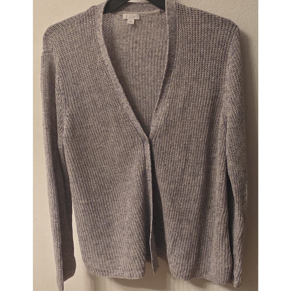 J Jill Cardigan Sweater Womens Xlarge Gray Cotton Linen One-Button V Neck